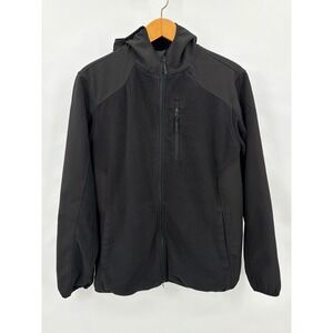 Reebok Mens Full Zip Hooded Fleece Jacket Black Hybrid Softshell Large Gorpcore